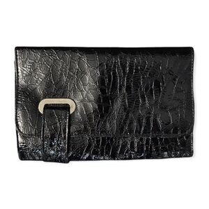 Giannini Black Faux Leather Clutch Wristlet Strap Bag